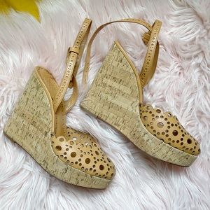 Tory Burch Wedges Heels Shoes Cork Size 7 Beach Closed Toe Pumps Wedding Church